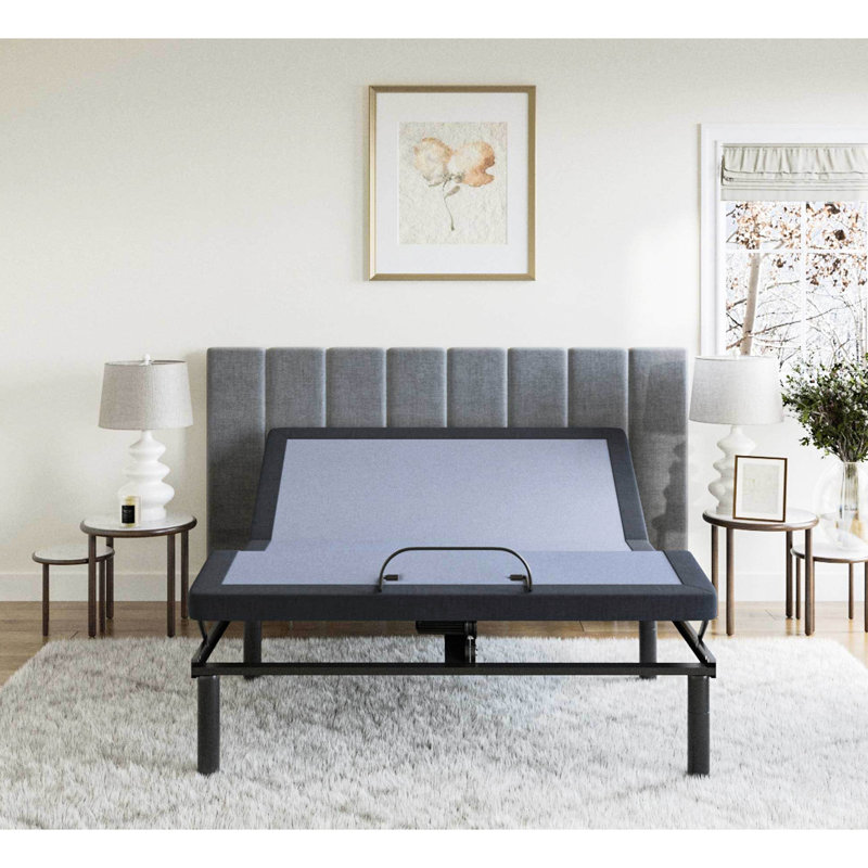 Base de lit réglable Bt2500 - Pied de tête réglable, pieds de 12 po, largeur de paquet gris bleu de 40 po, acier, Lit double