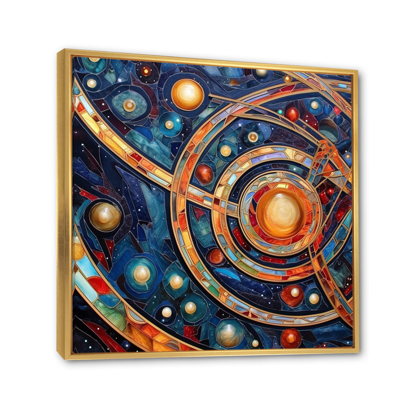 Impression sur toile «Orange Galactic Universe I», H 24 po x l 24 po x P 1 po, Cadre flottant doré
