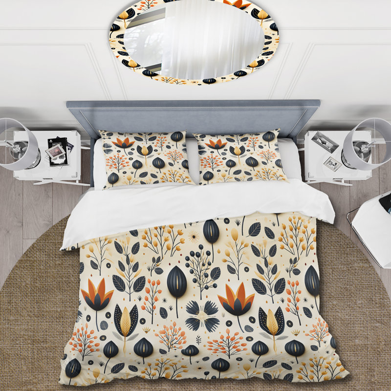 Ensemble de housse de couette Nordic Noir and Beige Simplicity Floral Grace - Floral
