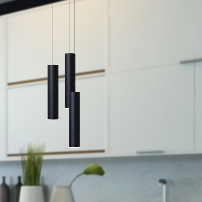 Luminaire suspendu cylindrique à 3 lumières Nevcivan, Noir