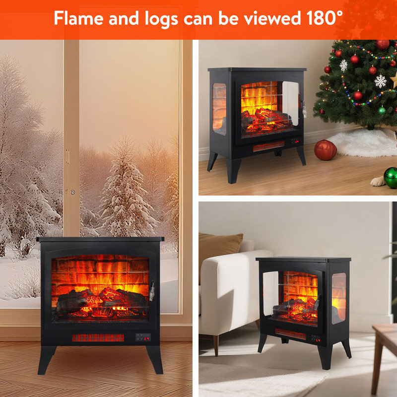 Chaufferette électrique 21 po, foyer électrique autoportant avec flamme réaliste, télécommande, minuterie, petit foyer avec luminosité réglable, thermostat, protection contre la surchauffe, 1400 W, noir