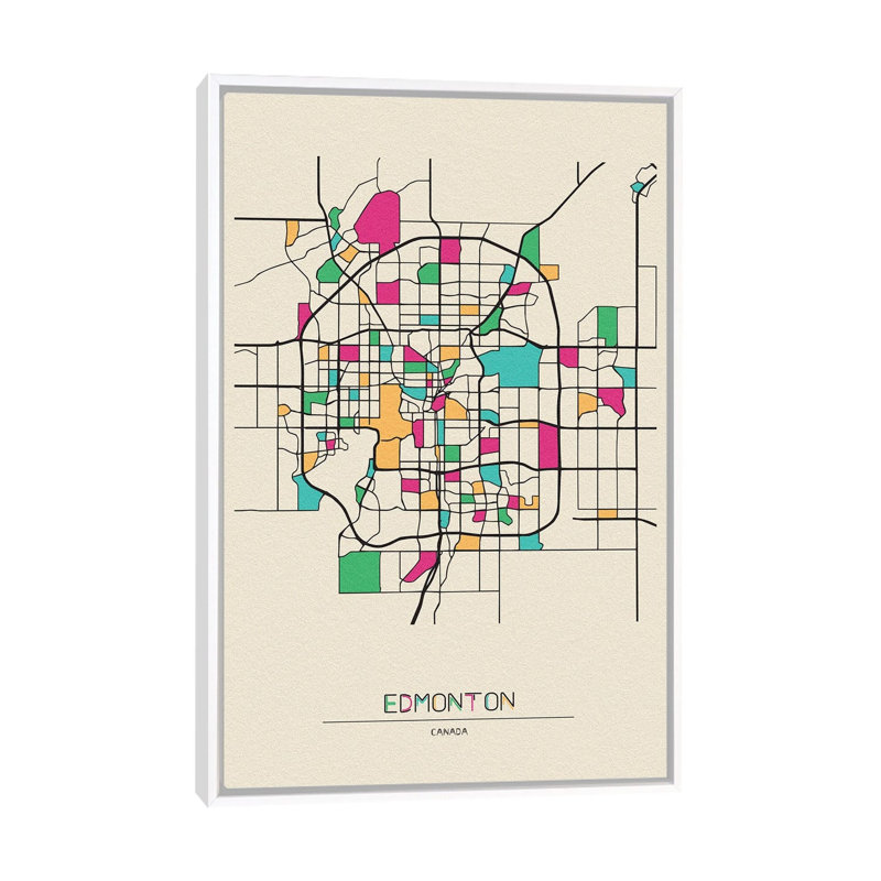 Edmonton, Canada Map by Ayse Deniz Akerman - Floater Frame Print on Canvas