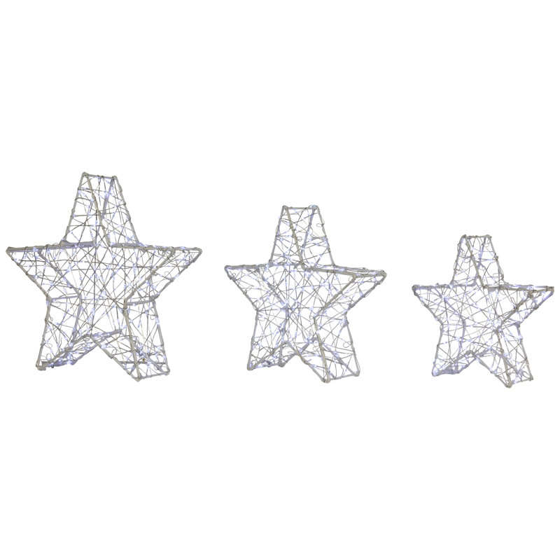 LED Lighted Stars Outdoor Christmas Decorations - 14" - Gold - Set Of 3, White