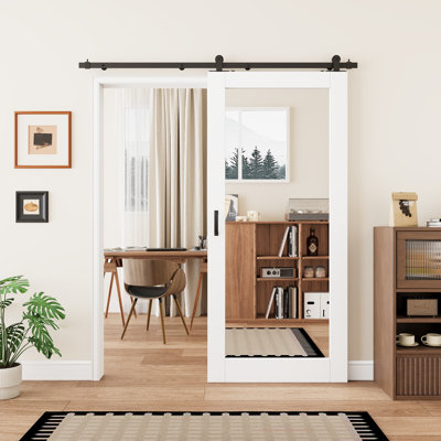 Pas de panneau d'assemblage requis, porte intérieure pleine grandeur en bois manufacturé en bois massif avec miroir