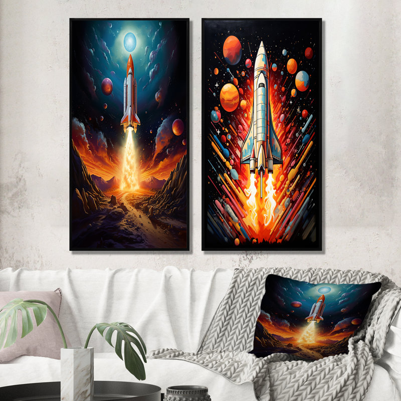 «Rocketship Stellar Voyage», 2 pièces, Cadre noir, H 32 po x l 32 po