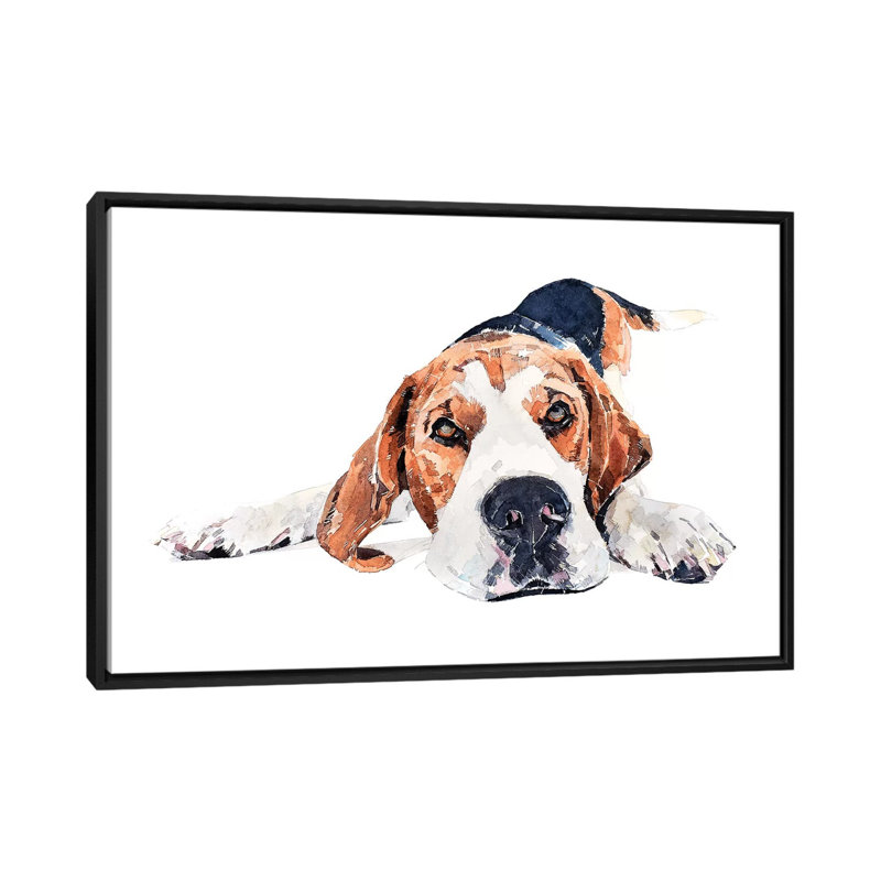 « Beagle Play Time » par Edwatercolours-impression, Pas de tapis, H 18 po x l 26 po x P 1,5 po, Toile avec cadre noir