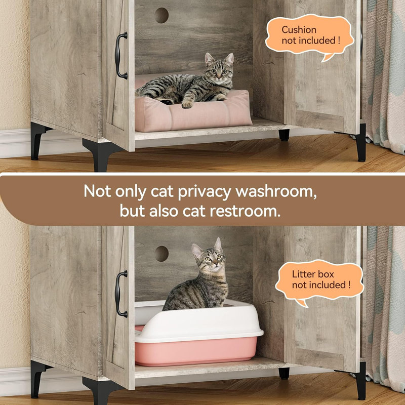 Gray MDF and Iron Cat Litter Box Enclosure with Shelves