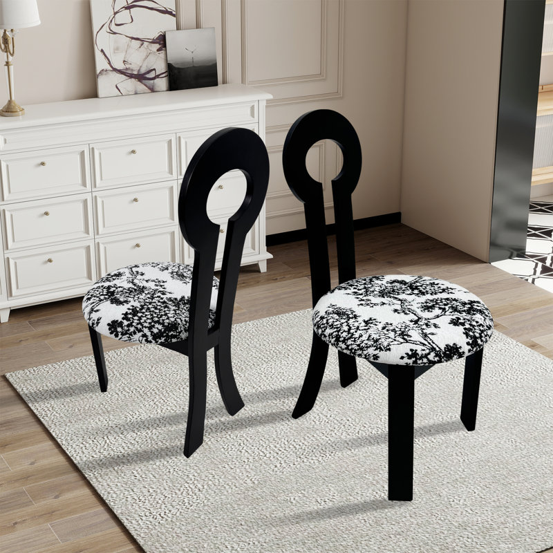 Upholstered Solid Wooden Side Chair Dining Chair (Set Of 2), Black Tree, Black