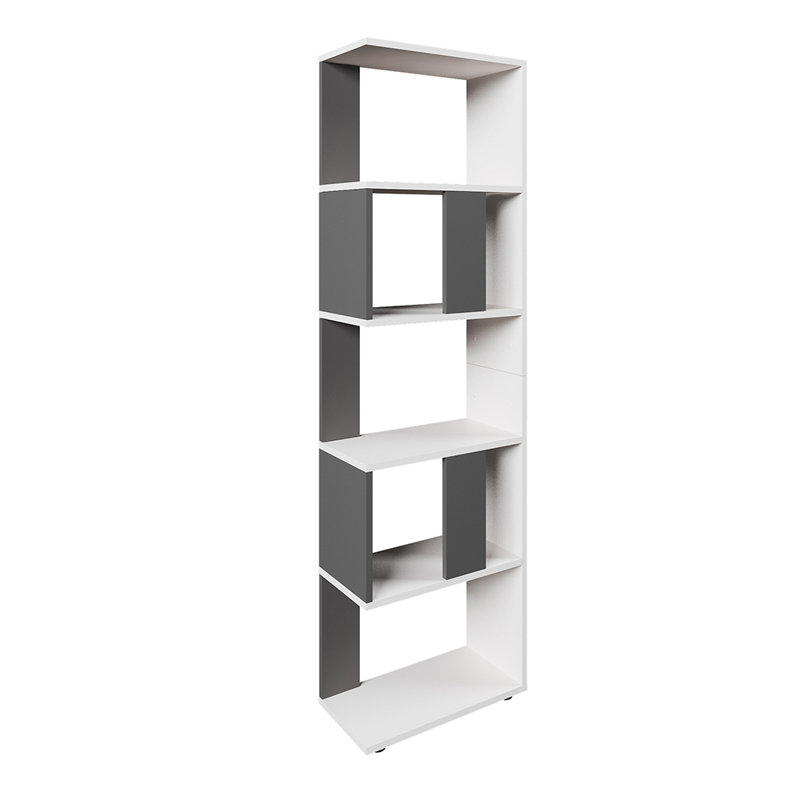 Vigue 162.6cm H Geometric Bookcase, Anthracite, 162.6cm H x 45cm W x 23.6cm D