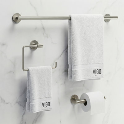 VIGO Elan 3-Piece Brushed Nickel Bathroom Hardware Set with 24-in Towel Bar, Toilet Paper Holder and Hand Towel Holder