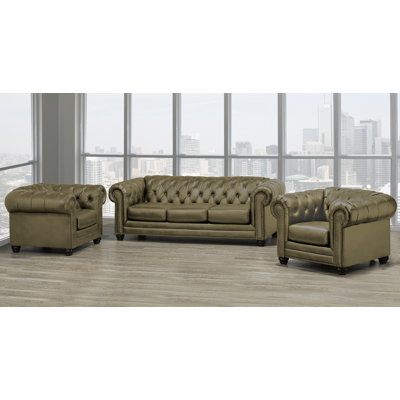 Ornellas 3 Piece Genuine Leather Living Room Set
