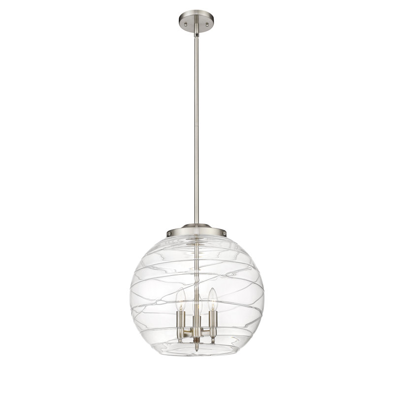 Luminaire suspendu 3 lumières Christly, H 17,13 po x l 15,75 po x P 15,75 po, Argent foncé, Transparent