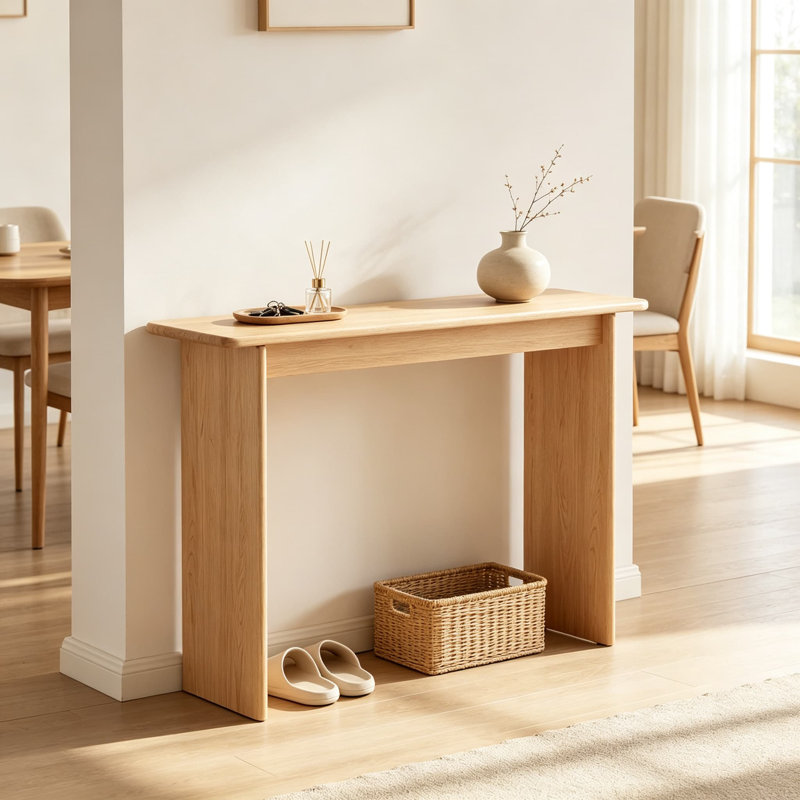 Console en bois massif de style moderne du milieu du siècle, table d'entrée, table d'appoint étroite pour salon ou couloir, finition naturelle