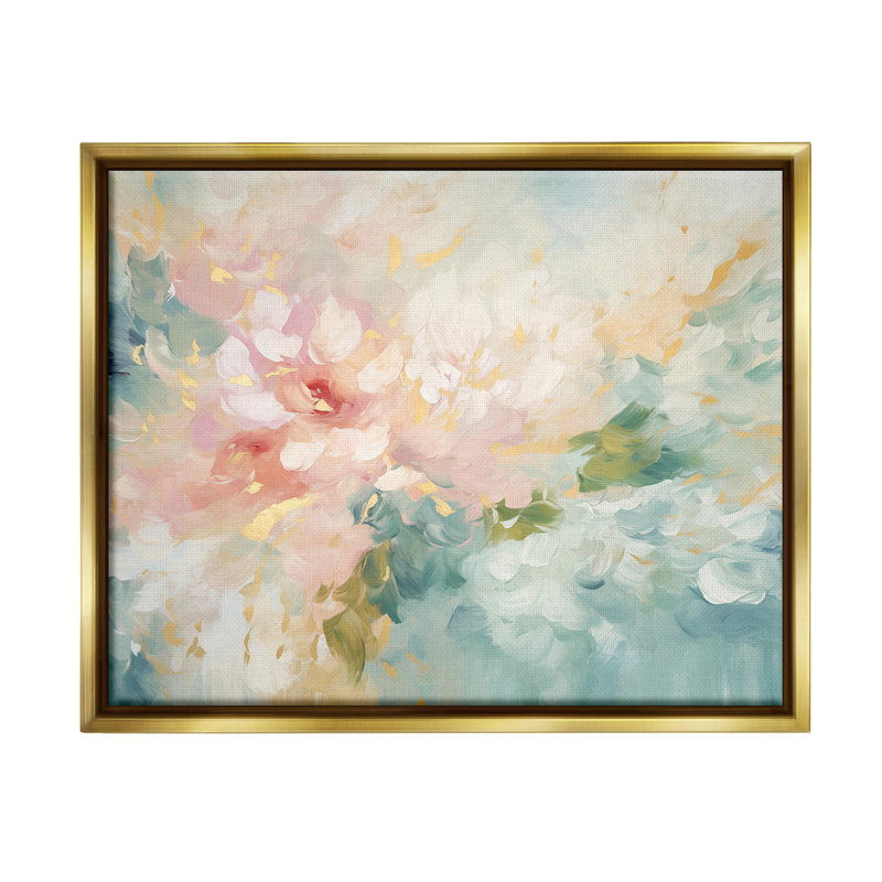 «Soft Flower Abstraction» par Gina Kelly, Cadre flottant métallique doré, H 25 po x l 31 po