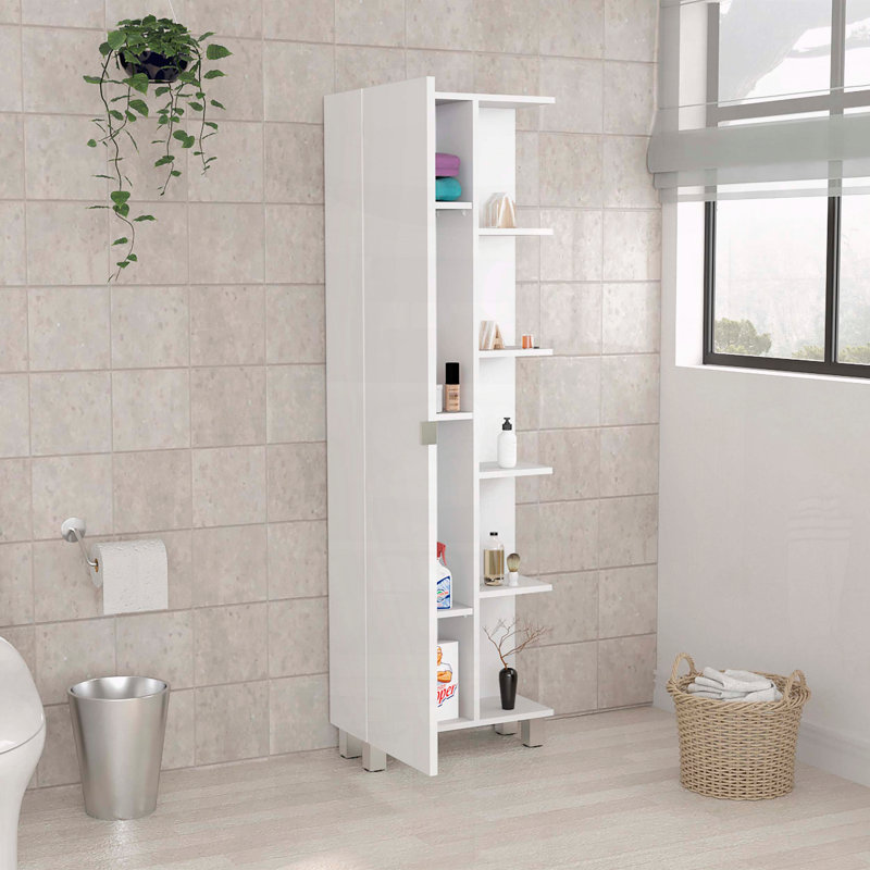 Urano Corner Linen Cabinet – White with Five External and Four Interior Shelves, White