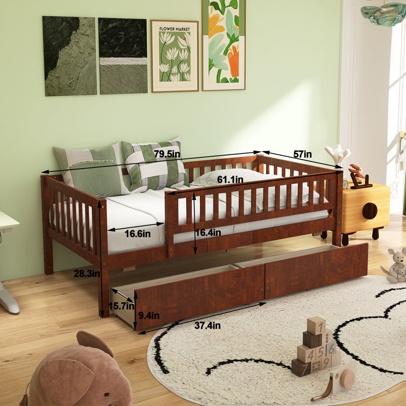 Daybed Wood Bed With Two Drawers, Full, Brown