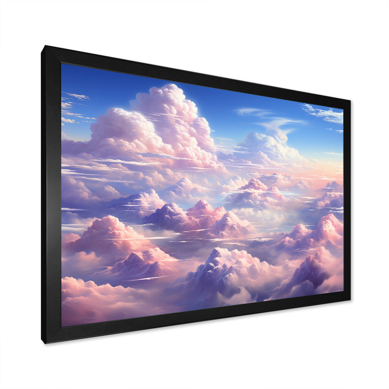 Kawaii Landscape Clouds I sur impression sur toile, H 34 po x l 44 po x P 1,5 po, Cadre photo noir