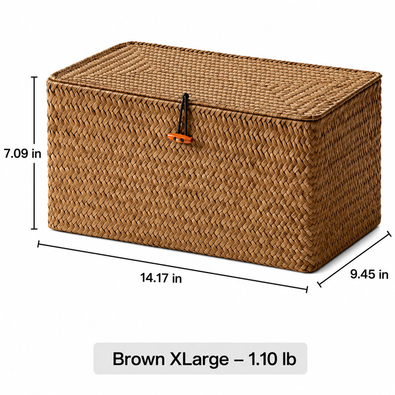 Boîte de rangement tissée avec couvercle, [X Large], Brun