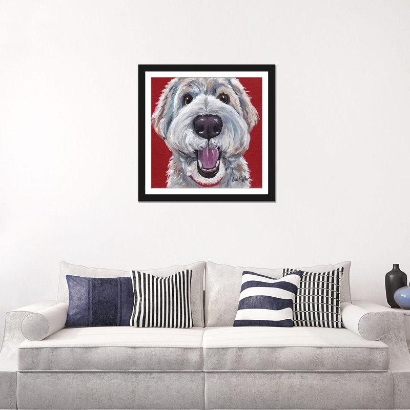 «Golden Doodle» par Hippie Hound Studios, impression sur toile tendue, Papier d'art encadré noir, H 16 po x l 16 po x P 1 po