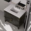 Meuble-lavabo en chêne noir l 36 po x P 22 po, comptoir en quartz blanc, robinet, baignoire l 36 po avec comptoir poli et ensemble