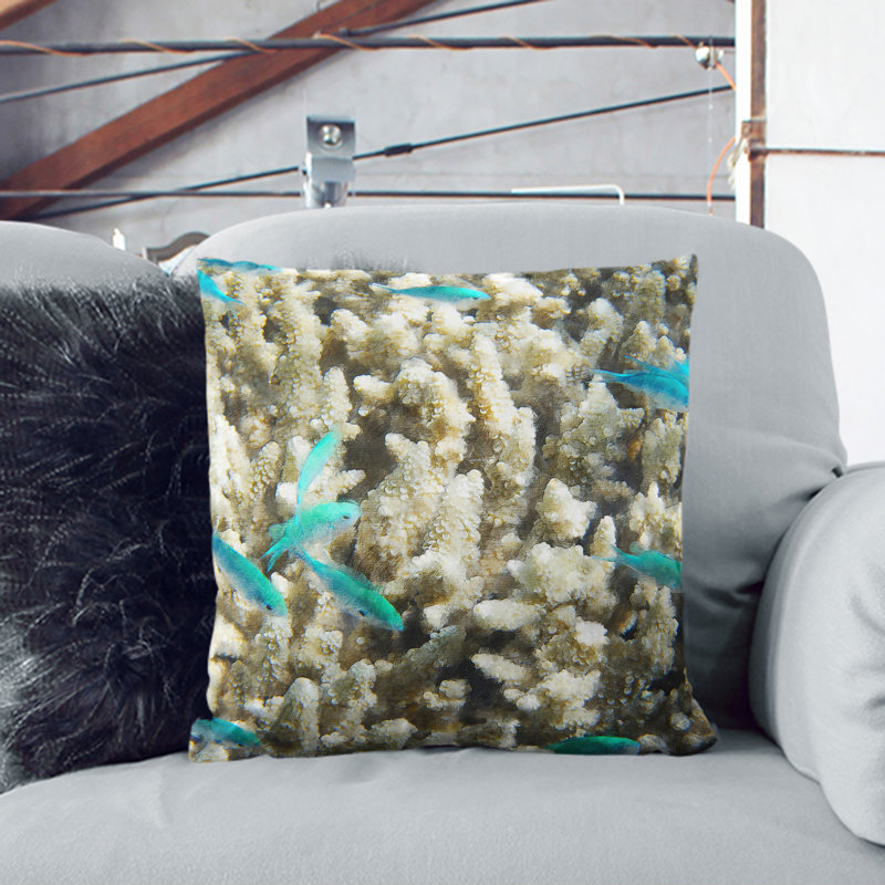 Coral Reef And Blue Fish Square Throw Cushion, 55cm H x 55cm W x 20cm D