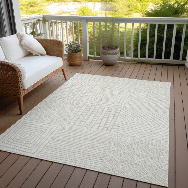 Ivory Geometric Flat Woven Indoor/Outdoor Area Rug 3' x 5'
