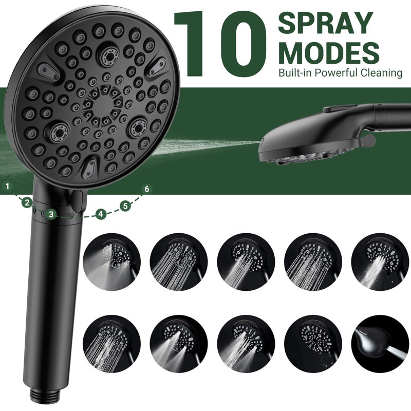All Metal Rain Shower Head,10 Spray High Pressure Showerhead Combo,Shower Filter Head, Matte Black