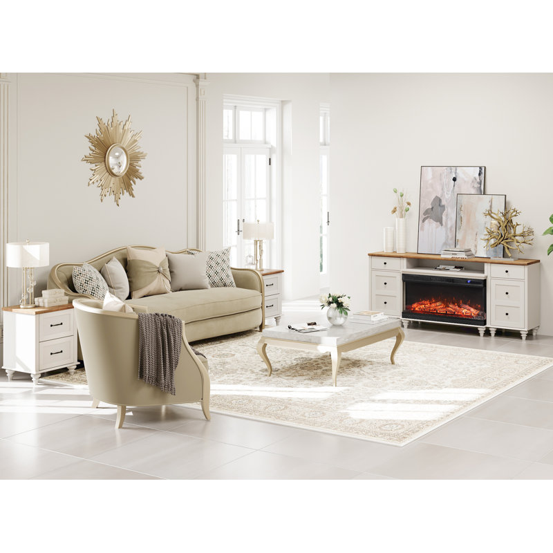 TV Stand With 36" Electric Fireplace For 75 Inch TV,  3-In-1 TV Console Table For 55/65/75 Inch TV, Entertainment Center With With Charging Station