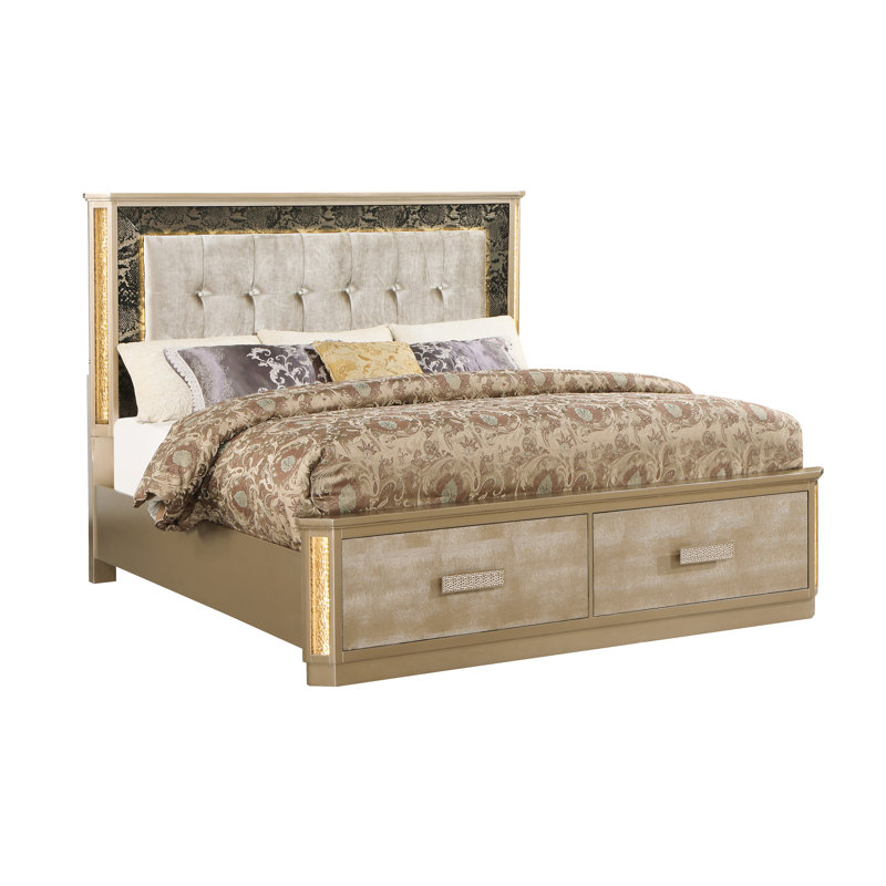 Lit de luxe grand avec tête de lit ornée de cristaux, structure en bois, design moderne et élégant, plusieurs tailles disponibles, lit pour chambre à coucher, style contemporain intemporel, peau de serpent à finition dorée