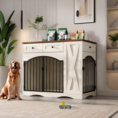 Cage d'intérieur pour chien avec 3 tiroirs et distributeur de nourriture amovible