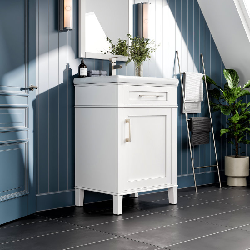 Imanii 24 Inch Transitional Dark Grey Style Bathroom Vanity With Porcelain Top, White
