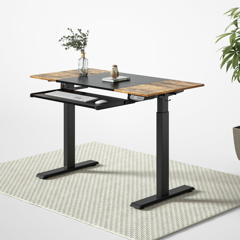 Adjustable Metal Base Computer Desk, 29.5" H x 48" W x 24" D, Black/Rustic