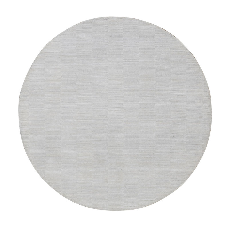 Tapis oriental texturé 5 pi x 5 pi blanc tissé à la main à motif marguerite moderne de 5 pi x 5 pi Striee
