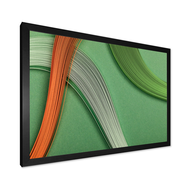 Jonction fractale verte et orange - décoration murale moderne en toile, Impression noire sur toile encadrée