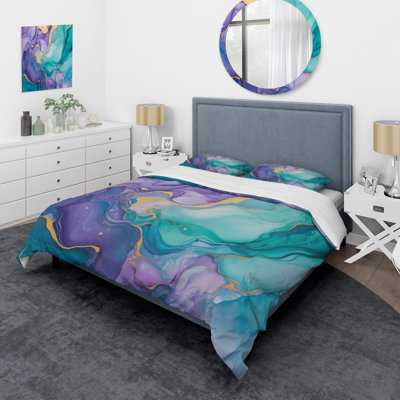 Turquoise and Purple Liquid Art II Microfiber / Polyester Duvet Cover SetMicrofiber / Polyester Duvet Cover Set