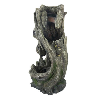 Polyresin Tree Trunk Fountain - Indoor/Outdoor Rustic Floor Standing Waterfall with Light, Natural Decor for Garden & Porch