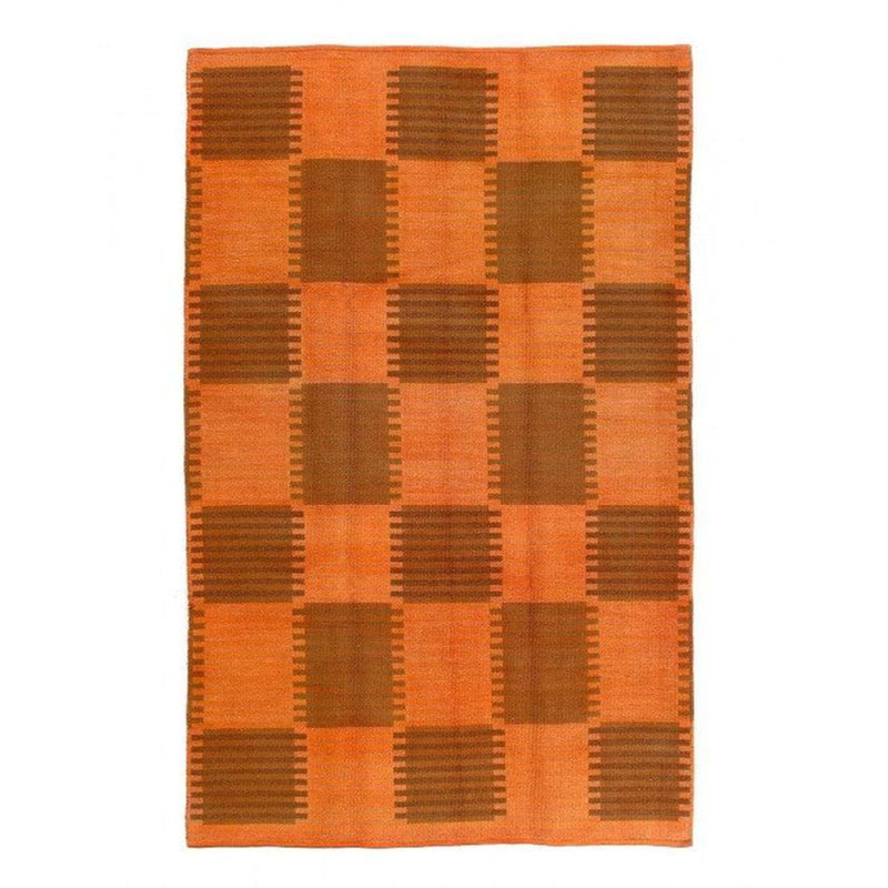 Tapis brun en laine / coton à motif géométrique fait à la main 5 pi 9 po x 8 pi 11 po