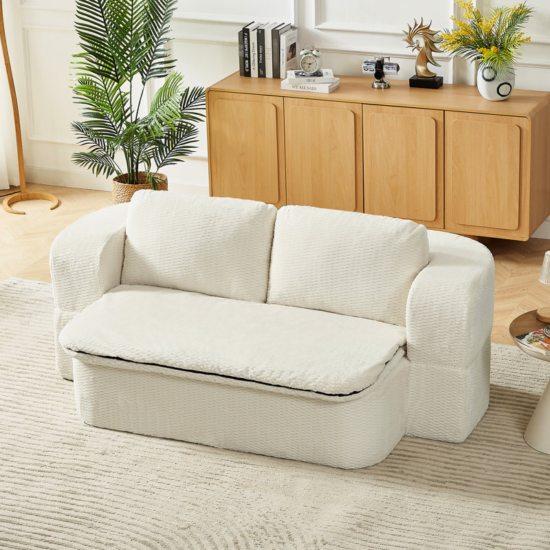 Canapé-lit pliant en tissu crème, futon convertible avec mousse à haute résilience, éponge et couverture en laine de soie, pour lit de chambre à coucher, ensemble de compression, coussin rembourré de 40,81 po de largeur, confortable