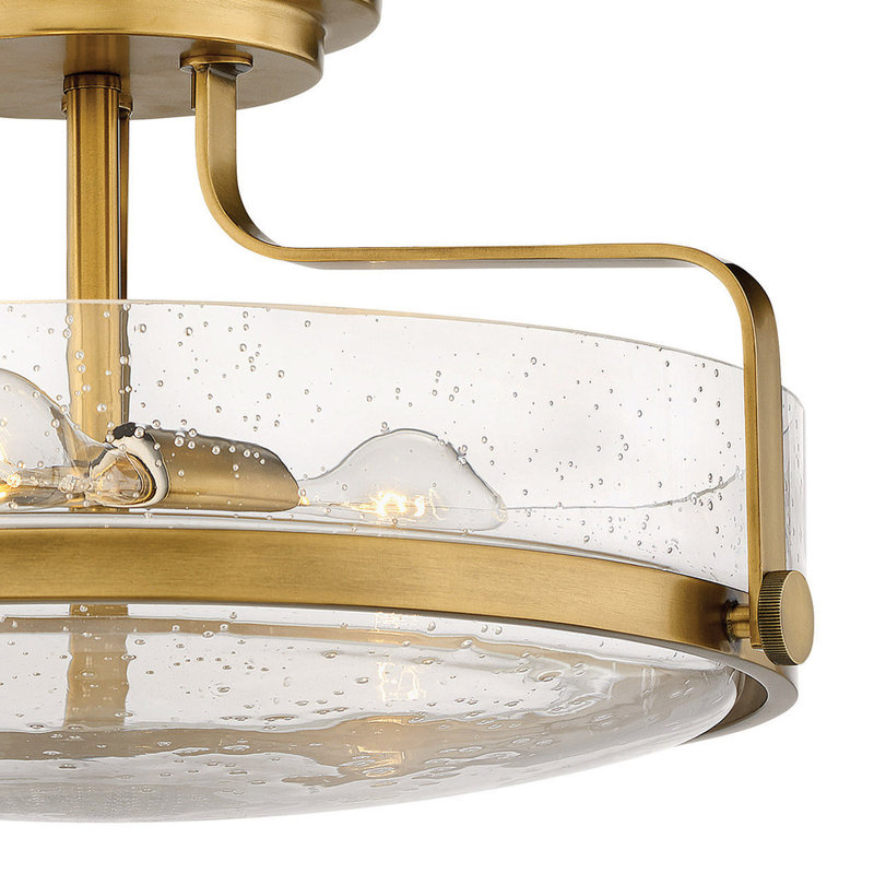 Harper 3-Light Semi-Flush Mount Retro Ceiling Light, Heritage Brass, Large