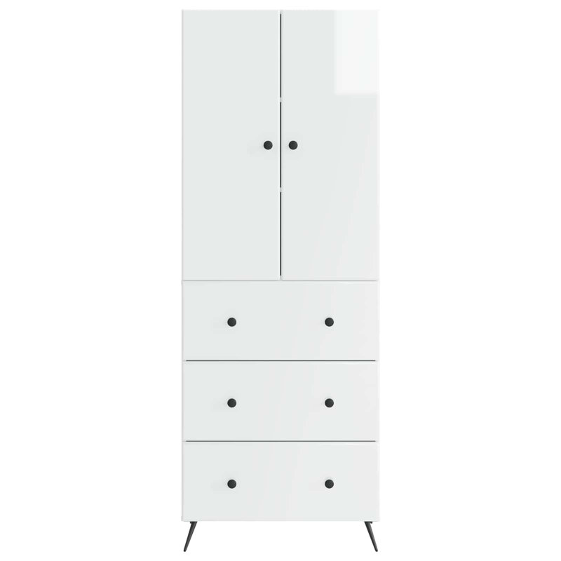 Cabinet Set 2 Pcs Engineered Wood Storage Organizational Unit Office, High Gloss White