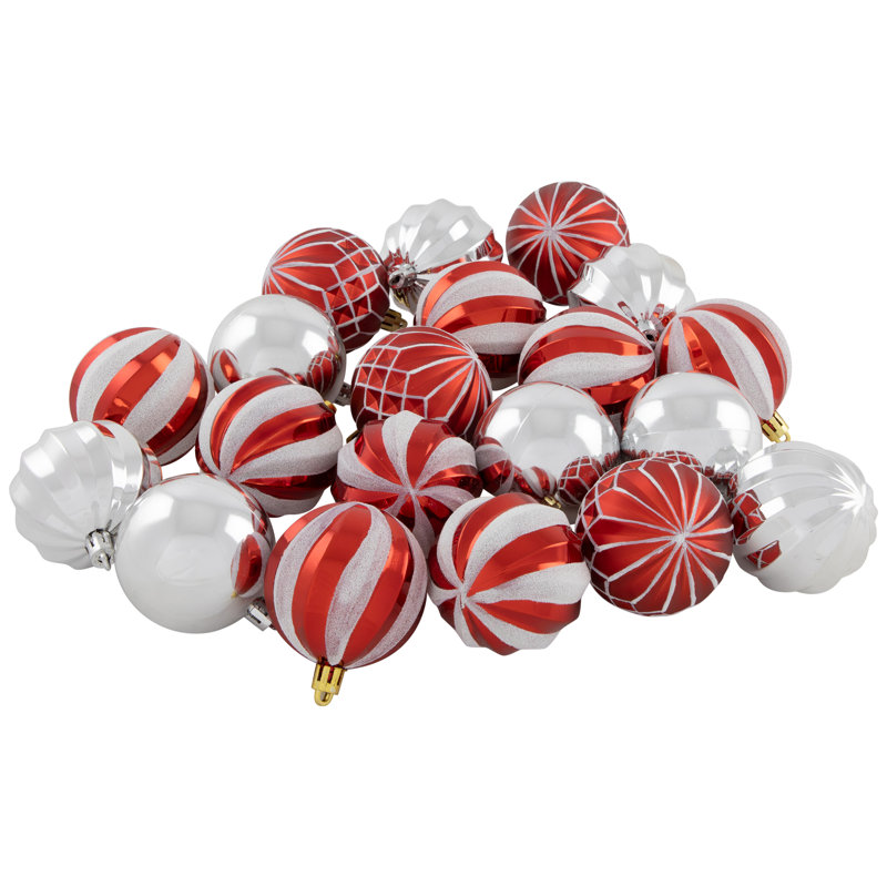 Boules de Noël rayées incassables et incassables - 2,25 po (58 mm) - 60 carats