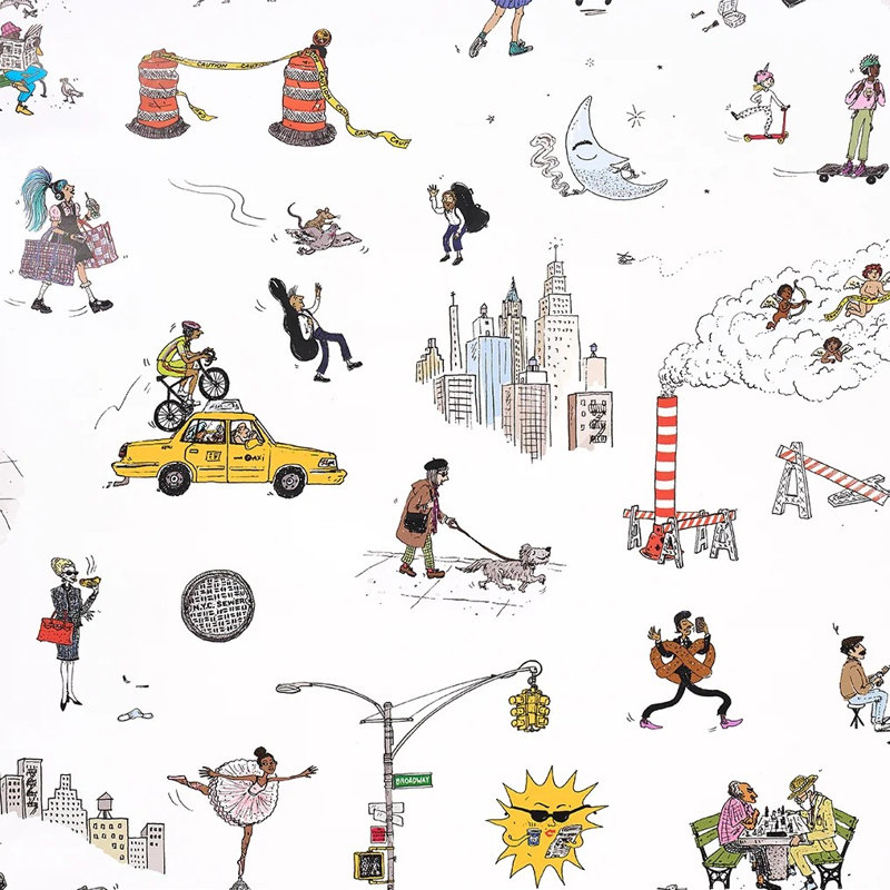Schumacher X The New Yorker Joana Avillez's Street Scenes Wallpaper, White