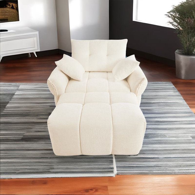 Canapé simple avec repose-pieds, Chenille blanche