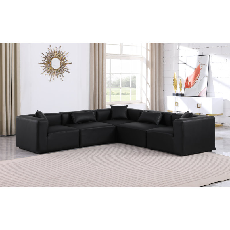 Houswerth Upholstered L-Shaped Sectional Reversible, Black Vegan Leather
