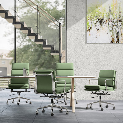 Chaise de bureau ergonomique en cuir véritable, chaise de conférence pivotante de style milieu du siècle avec soutien lombaire