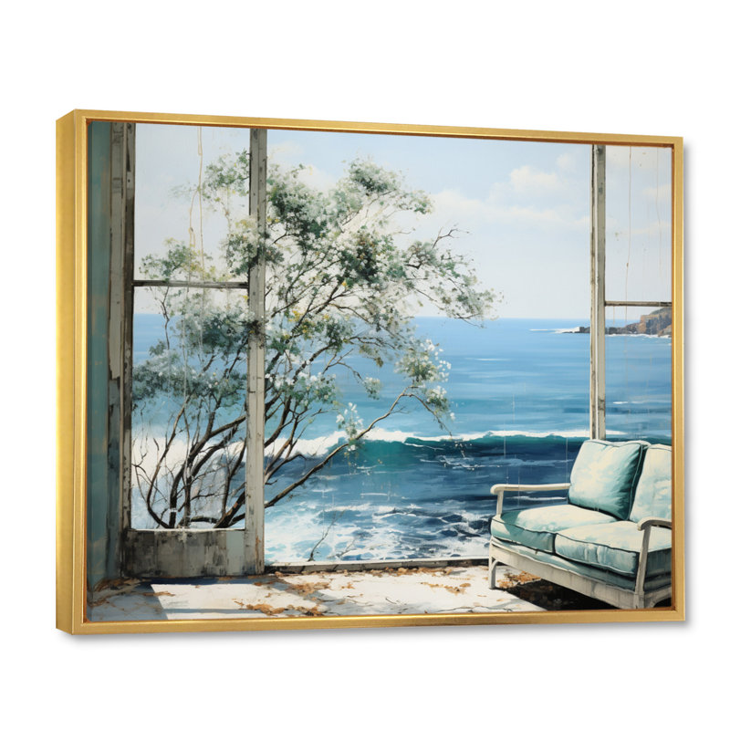 Zialan Coastalwindows Windows To The IV sur impression sur toile, H 16 po x l 32 po x P 1 po, Cadre flottant doré