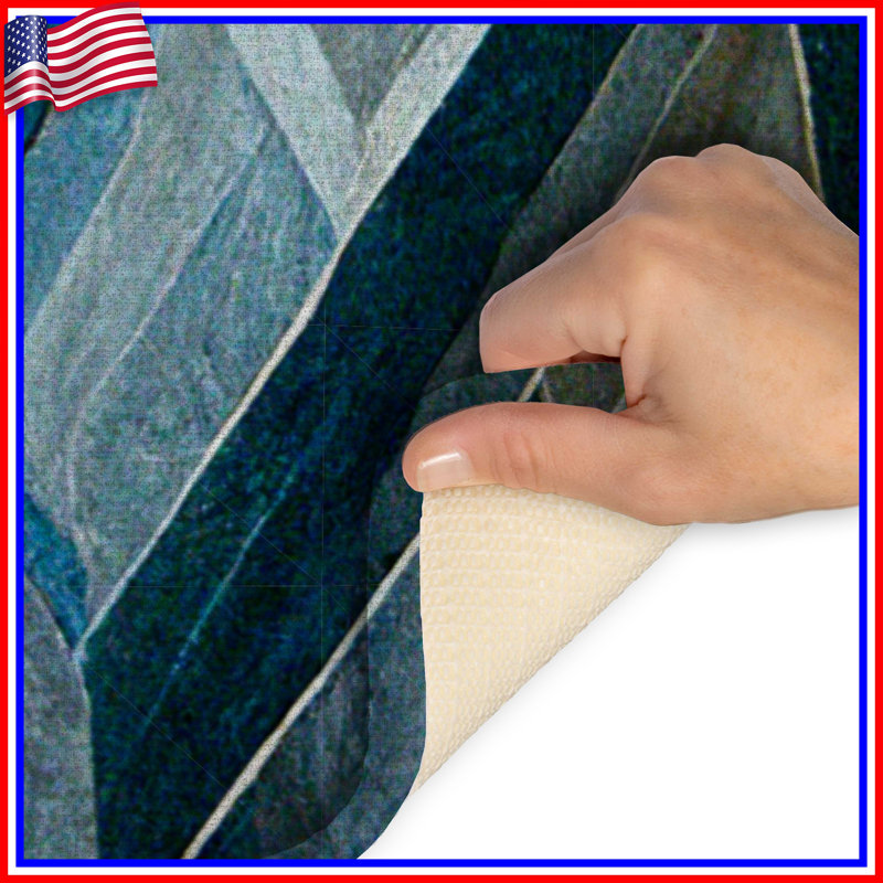 Tapis de bain abstrait, Simple - L 24 po x l 17 po, Bleu géométrique