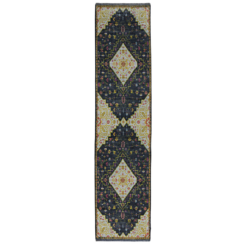 Laurel Gazia Machine Woven Polyester No Pattern Area Rug in Black, Runner 2'2" x 10'