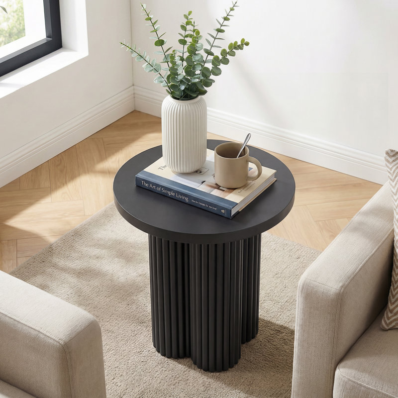 24" Round Pedestal Base End Table, Black