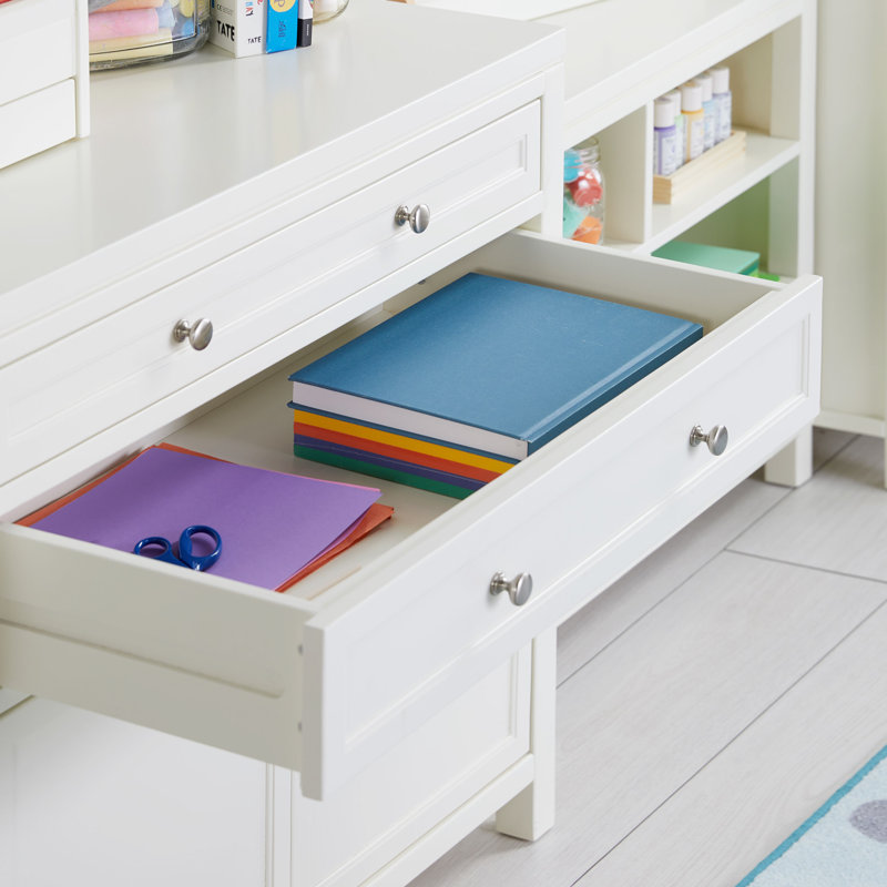 Creamy White Wooden Kids' Art Supply Storage Cabinet with Drawers